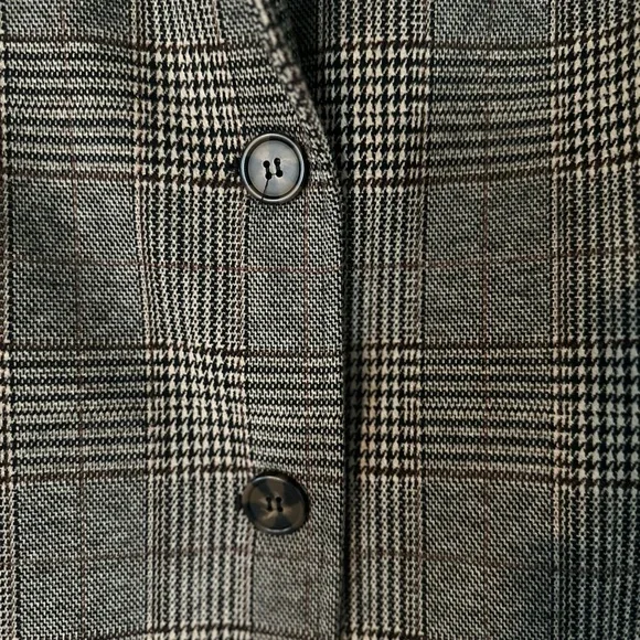 Glen Plaid Long Anthro Blazer - Grey/Cream/Black- XS- Boho Academia/Old World - Picture 4 of 11